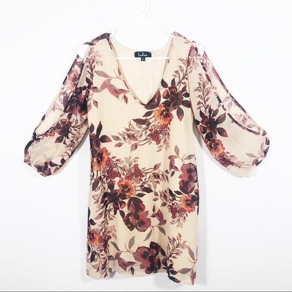 Lulus🔥SALE🔥Shifting dears tan and brown floral shift dress Small - Picture 6 of 9
